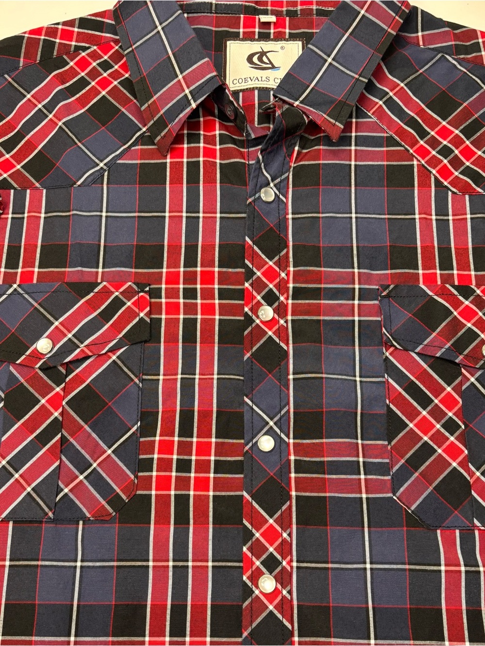 Coevals Club Men's Western Red & Navy Plaid Pearl Button-Down Shirt XXL NWOT